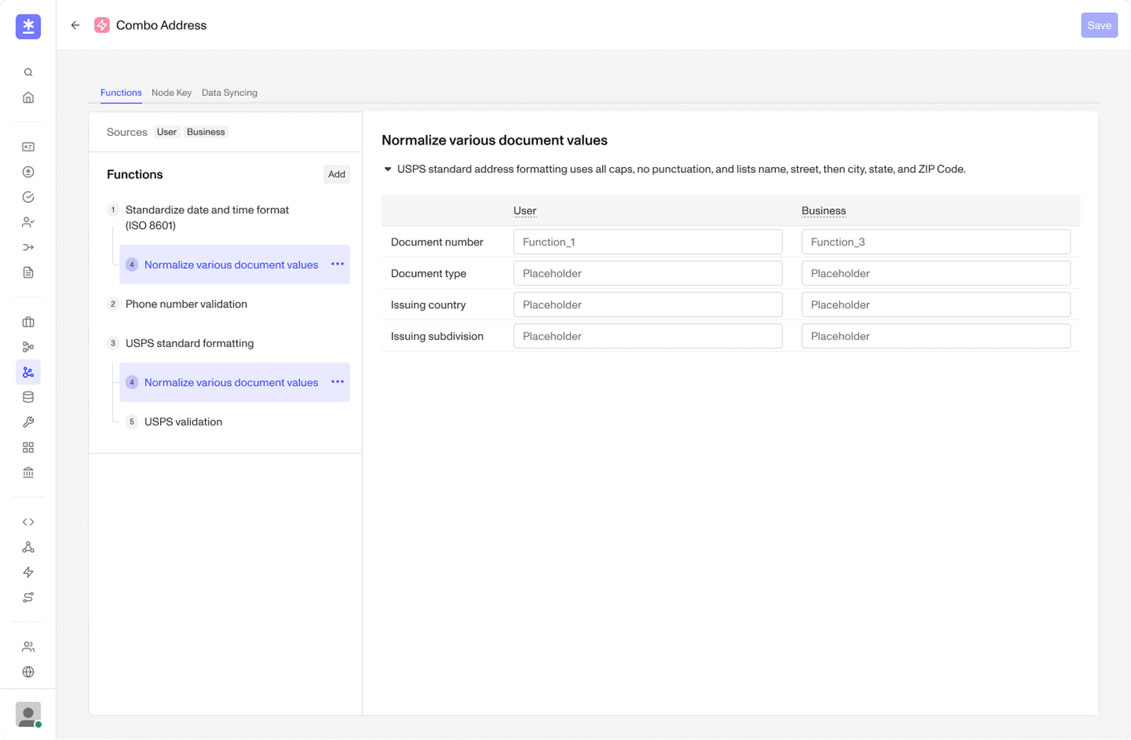First iteration showing a table-based node configuration layout