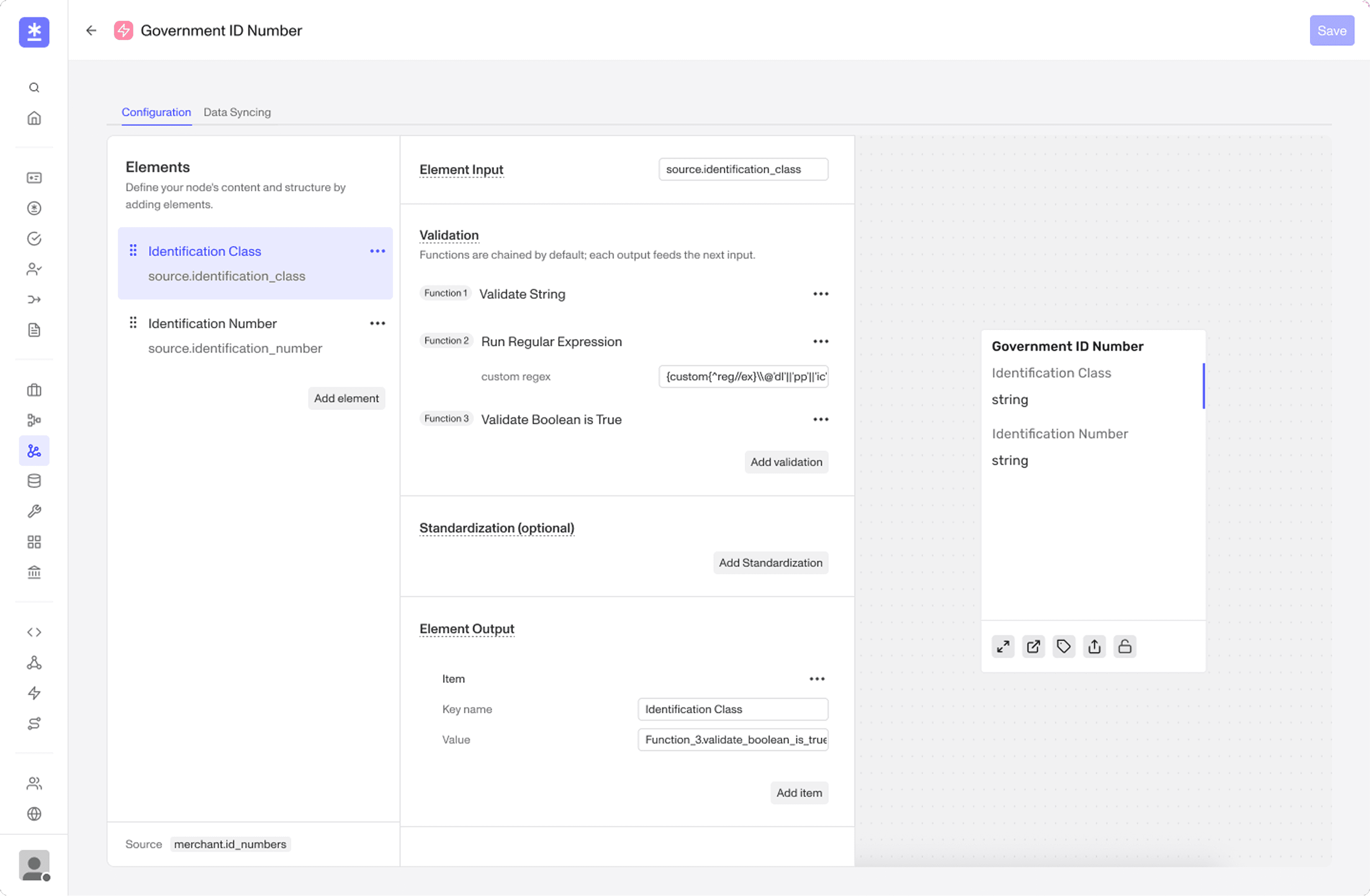 Second iteration with a three-column node configuration workflow