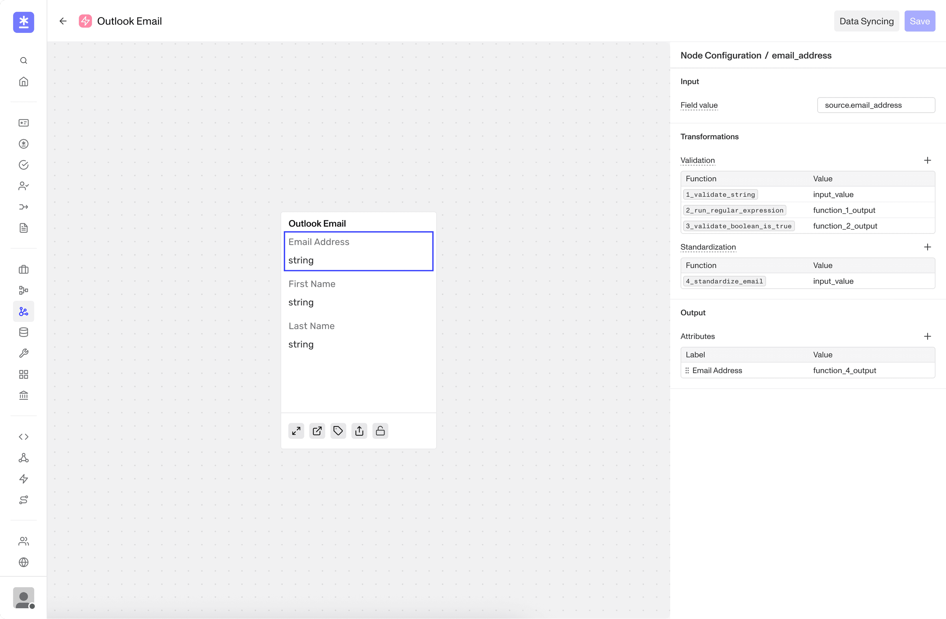 Third iteration with a canvas-based node editor and configuration sidebar