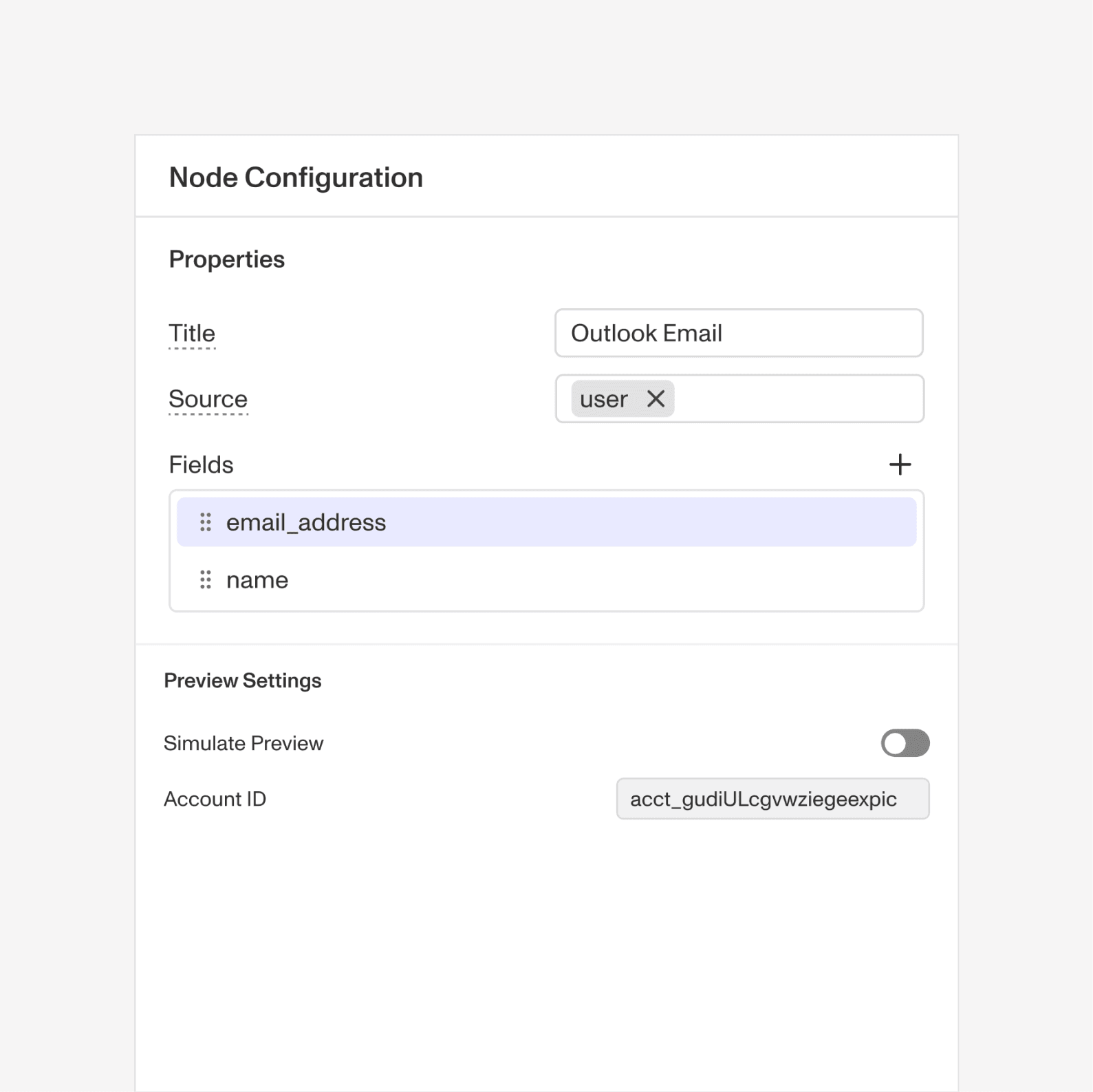 Unified intent-based node configuration panel with progressive disclosure